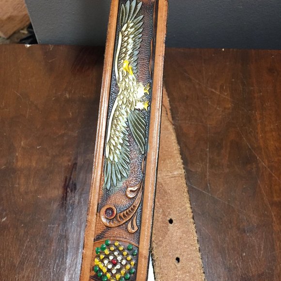 HAND TOOLED LEATHER EAGLE BELTS SIZE S - Picture 2 of 7